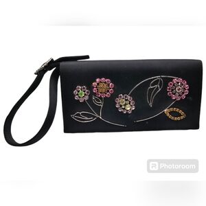 Zoe Adams Beaded Black Hand Bag Evening Wristlet Clutch Magnetic Closure Cute